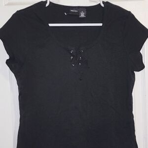 Xhilaration Black Lace-Up Short Sleeve Top Sz Xl